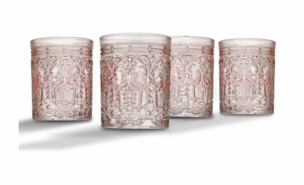 Pink Embossed Old Fashion Glasses Lubbock Event Rentals