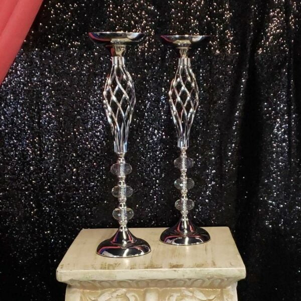 Sliver Swirl Crystal Pillar Candle Holders